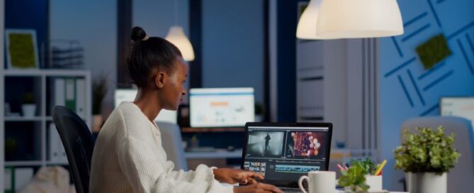 Young African American woman working from home